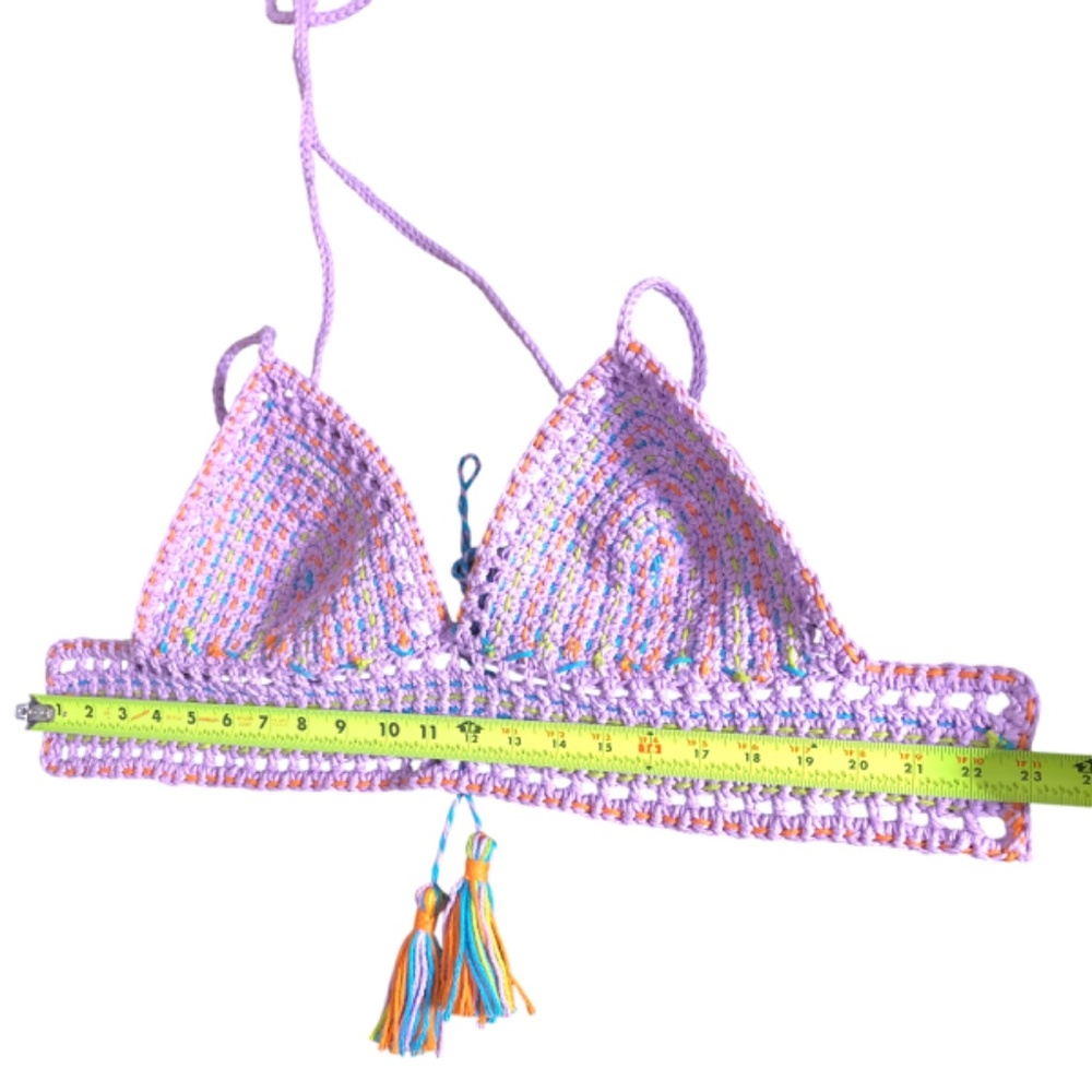 Elegant Handmade Crochet Crop Top – Bohemian Festival Bralette w/Tassels - Picture 13 of 17